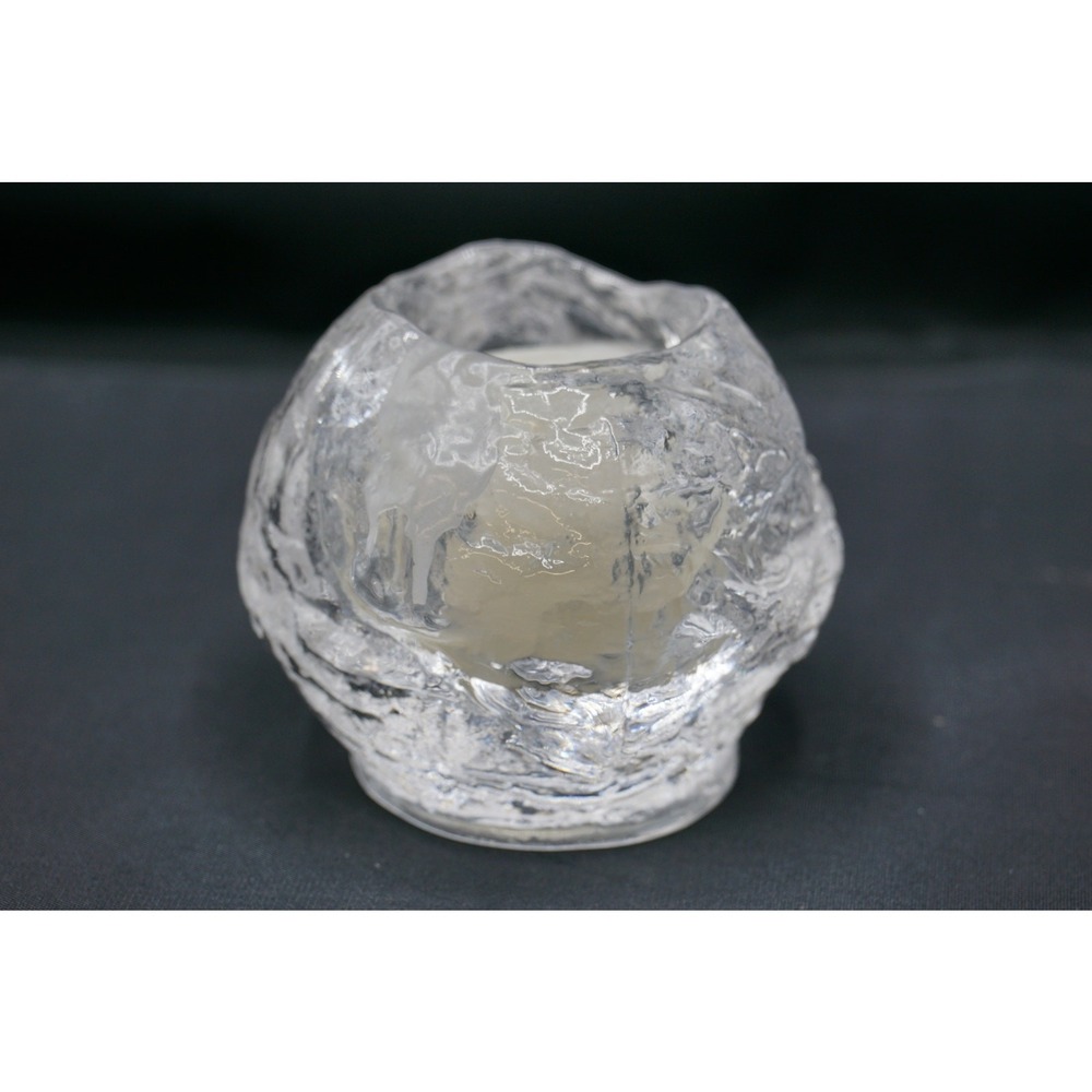 Vintage Kosta Boda Art Glass Votive Candle Holder Ice Block Textured Sweden